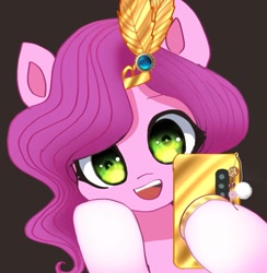 Size: 1380x1416 | Tagged: safe, artist:jaanhavi, imported from derpibooru, pipp petals, pegasus, pony, cellphone, female, g5, phone, simple background, solo