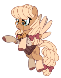 Size: 782x990 | Tagged: safe, artist:pgthehomicidalmaniac, imported from derpibooru, oc, oc only, oc:toybox trinket, pegasus, pony, base used, bow, clothes, female, glasses, hair bow, mare, simple background, solo, steampunk, suit, transparent background