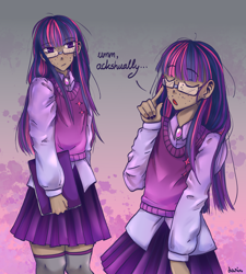 Size: 1800x2000 | Tagged: safe, artist:darin33, imported from derpibooru, twilight sparkle, human, book, clothes, dark skin, female, freckles, glasses, humanized, skirt, socks, solo, thigh highs, thigh socks, zettai ryouiki