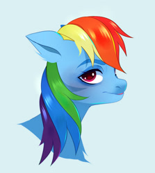 Size: 2467x2764 | Tagged: safe, artist:irusumau, imported from derpibooru, rainbow dash, pegasus, pony, blue background, bust, female, simple background, solo