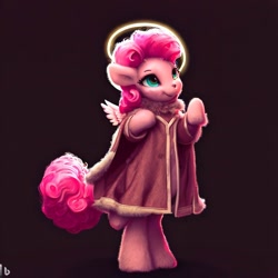 Size: 1024x1024 | Tagged: safe, imported from derpibooru, pinkie pie, semi-anthro, ai content, ai generated, halo, prompter:pizza split, religion, saint, solo, standing on two hooves