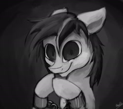 Size: 2100x1859 | Tagged: safe, artist:minckies, imported from derpibooru, oc, oc only, earth pony, pony, bust, chains, earth pony oc, hooves together, signature, smiling, solo