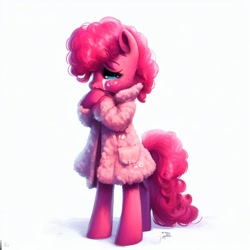 Size: 1024x1024 | Tagged: safe, imported from derpibooru, pinkie pie, semi-anthro, ai content, ai generated, crying, prompter:pizza split, sad, simple background, solo, white background