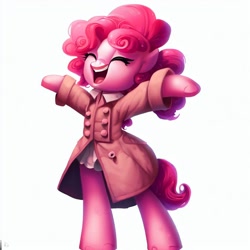 Size: 1024x1024 | Tagged: safe, imported from derpibooru, pinkie pie, semi-anthro, ai content, ai generated, happy, prompter:pizza split, simple background, solo, white background