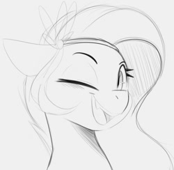 Size: 809x790 | Tagged: safe, artist:tre, imported from derpibooru, pipp petals, pegasus, pony, adorapipp, crown, cute, fangs, female, floppy ears, g5, jewelry, looking at you, mare, monochrome, one eye closed, open mouth, regalia, sketch, smiling, solo, wink, winking at you