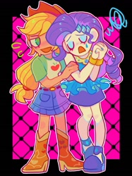 Size: 1280x1707 | Tagged: safe, artist:wr1111111, imported from derpibooru, applejack, rarity, human, equestria girls, clothes, crying, duo, female, lesbian, open mouth, rarijack, rarity peplum dress, shipping