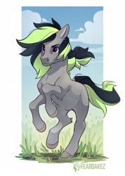 Size: 1762x2480 | Tagged: safe, artist:kez, imported from derpibooru, oc, oc only, oc:elli, earth pony, pony, earth pony oc, female, galloping, grass, outdoors, serious, solo