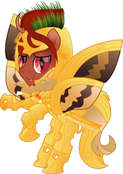 Size: 4950x7006 | Tagged: safe, artist:lincolnbrewsterfan, derpibooru exclusive, imported from derpibooru, oc, oc only, oc:red flux, changeling, insect, moth, mothling, original species, pony, derpibooru, .svg available, absurd resolution, armor, beautiful, bipedal, bipedal leaning, butterfly wings, change your reality, colored pupils, colored wings, congratulations, cute, cute face, cute little fangs, cute smile, digital art, fangs, flourish, flourishes, fluffy, gift art, gold, golden armor, gradient hair, gradient mane, gradient tail, grass, happy, hole, hoof heart, horn, horn guard, inkscape, leaning, looking at you, male, meta, mohawk, movie accurate, rearing, red changeling, red eyes, sharp horn, simple background, smiling, smiling at you, solar empire, solar legend, solo, spread wings, stallion, standing, svg, sword, tail, transparent background, two toned hair, two toned mane, two toned wings, underhoof, vector, weapon, wing guard, wings, yelling