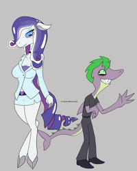 Size: 4800x6000 | Tagged: safe, artist:cadenreigns, imported from derpibooru, rarity, spike, anthro, demon, demon pony, jellyfish, shark, unicorn, baphomet, breasts, clothes, female, fish tail, hazbin hotel, helluva boss, male, shark tail, sharkified, shipping, sparity, species swap, straight, tail