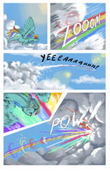 Size: 2000x3100 | Tagged: safe, artist:seventozen, imported from derpibooru, rainbow dash, pony, comic:the problem of parthus, cloud, flying, quadrupedal, solo