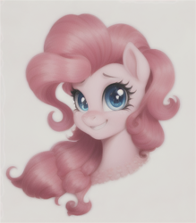 Size: 512x584 | Tagged: safe, imported from derpibooru, pinkie pie, earth pony, pony, ai assisted, ai content, ai generated, bust, female, mare, portrait, simple background, smiling, solo