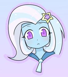 Size: 1327x1509 | Tagged: safe, artist:batipin, imported from derpibooru, part of a set, trixie, human, equestria girls, :<, female, gradient background, no pupils, open mouth, solo