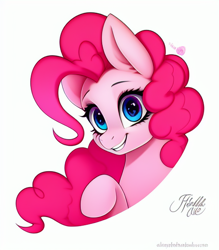 Size: 512x584 | Tagged: safe, imported from derpibooru, pinkie pie, earth pony, pony, ai assisted, ai content, ai generated, female, mare, simple background, smiling, solo, white background