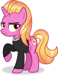 Size: 2611x3387 | Tagged: safe, artist:anime-equestria, imported from derpibooru, luster dawn, pony, unicorn, alternate hairstyle, clothes, female, frown, glare, high res, it's not a phase, jewelry, mare, necklace, raised hoof, simple background, solo, transparent background, unamused, vector