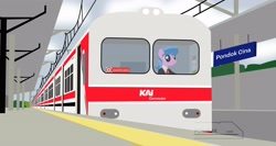 Size: 4096x2182 | Tagged: safe, artist:ponyrailartist, imported from derpibooru, lemonade twirl, earth pony, pony, solo, train, train station