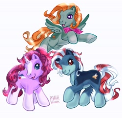 Size: 3832x3692 | Tagged: safe, artist:peachmichea, imported from derpibooru, oc, oc only, earth pony, pegasus, pony, unicorn, g3, trio