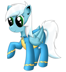 Size: 1280x1399 | Tagged: safe, artist:ask-fleetfoot, imported from derpibooru, fleetfoot, pony, alternate hairstyle, ask-fleetfoot, clothes, quadrupedal, simple background, solo, uniform, white background, wonderbolts uniform