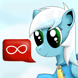 Size: 1280x1280 | Tagged: safe, artist:ask-fleetfoot, imported from derpibooru, fleetfoot, pony, alternate hairstyle, clothes, infinity symbol, quadrupedal, simple background, solo, uniform