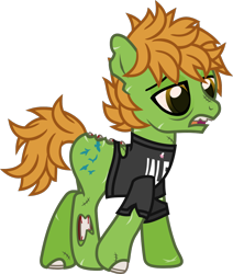 Size: 1018x1202 | Tagged: safe, artist:lightningbolt, derpibooru exclusive, imported from derpibooru, earth pony, pony, undead, zombie, zombie pony, .svg available, all time low, bags under eyes, bloodshot eyes, bone, chipped tooth, clothes, lidded eyes, male, open mouth, ponified, scar, shirt, show accurate, simple background, solo, stallion, stitches, svg, t-shirt, torn clothes, torn ear, transparent background, vector, walking, zack merrick