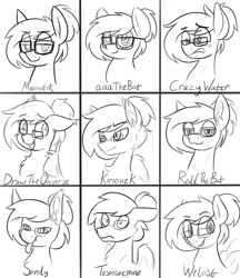 Size: 2141x2481 | Tagged: safe, artist:moonatik, imported from derpibooru, oc, oc only, oc:moonatik, bat pony, pegasus, bat pony oc, blushing, bust, glasses, hair bun, male, pegasus oc, sketch, smiling, smirk, solo, stallion, style emulation, tongue out