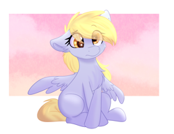 Size: 2376x1826 | Tagged: safe, artist:lbrcloud, imported from derpibooru, derpy hooves, pegasus, pony, abstract background, chest fluff, crossed hooves, cute, derpabetes, ear fluff, female, frown, missing cutie mark, one ear down, ponytober, ponytober 2021, sad, sadorable, sitting, solo