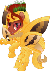 Size: 5280x7473 | Tagged: safe, artist:lincolnbrewsterfan, derpibooru exclusive, imported from derpibooru, oc, oc only, oc:red flux, changeling, insect, moth, mothling, original species, pony, derpibooru, .svg available, absurd resolution, armor, beautiful, bipedal, bipedal leaning, butterfly wings, change your reality, colored wings, congratulations, cute, cute face, cute little fangs, cute smile, digital art, fangs, flourish, flourishes, fluffy, gift art, gold, golden armor, gradient hair, gradient mane, gradient tail, grass, happy, hole, hoof heart, horn, horn guard, inkscape, leaning, looking at you, male, meta, movie accurate, rearing, red changeling, red eyes, sharp horn, simple background, smiling, smiling at you, solar empire, solar legend, solo, species swap, spread wings, stallion, standing, svg, sword, tail, transparent background, two toned hair, two toned mane, two toned wings, underhoof, vector, weapon, wing guard, wings, yelling