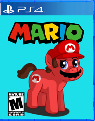 Size: 1096x1395 | Tagged: safe, artist:davidti2006, imported from derpibooru, pony, box art, crossover, cursed image, game, mario, meme, playstation, playstation 4, rule 85, super mario bros.