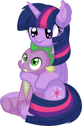 Size: 5920x9115 | Tagged: safe, artist:cyanlightning, imported from derpibooru, spike, twilight sparkle, alicorn, dragon, pony, .svg available, absurd resolution, cute, duo, female, hug, male, mama twilight, mare, motherly love, simple background, smiling, spikelove, transparent background, twilight sparkle (alicorn), vector