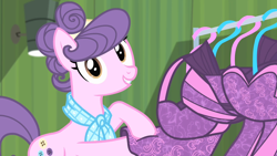 Size: 1280x720 | Tagged: safe, imported from derpibooru, screencap, suri polomare, earth pony, pony, rarity takes manehattan, clothes, cute, dress, female, mare, smiling, solo, suribetes