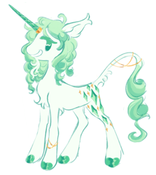 Size: 842x944 | Tagged: safe, artist:webkinzworldz, imported from derpibooru, rarity, pony, unicorn, alternate design, chest fluff, chin fluff, ear tufts, green eyes, green mane, horn, horn jewelry, jewelry, leg bracelet, leonine tail, simple background, solo, tail, tail jewelry, thin, white background, white coat