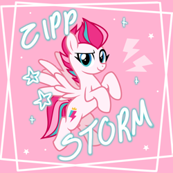 Size: 1300x1300 | Tagged: safe, artist:yokokinawa, imported from derpibooru, zipp storm, pegasus, pony, female, g4, g5, g5 to g4, generation leap, mare, smiling, solo, stars