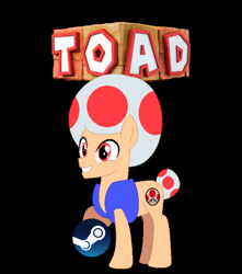Size: 720x815 | Tagged: safe, artist:davidti2006, imported from derpibooru, black background, box art, crossover, game, meme, rule 85, simple background, solo, steam, super mario bros., toad (mario bros)