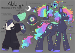 Size: 3500x2500 | Tagged: safe, alternate version, artist:medkit, imported from derpibooru, oc, oc only, oc:abbigail (madness of the night), pegasus, pony, bust, choker, clothes, colored eyebrows, colored eyelashes, colored hooves, colored lineart, colored pupils, colored wings, crescent moon, cutie mark, dark whites, eyelashes, feather, feathered wings, female, folded wings, full body, fur, glowing, glowing eyes, gradient background, gradient iris, high res, jacket, lipstick, looking back, makeup, mare, metal insert, moon, mouth, multicolored mane, multicolored tail, neon, neon feather, neon hooves, neon mane, neon rainbow, neon tail, neon wings, open mouth, outfit, owner, owner:medkit, pegasus oc, portrait, quadrupedal, rainbow, reference sheet, short mane, short tail, side view, signature, solo, spots, standing, tail, wall of tags, watermark, wings