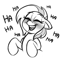 Size: 1000x1000 | Tagged: safe, artist:greenybeanz, imported from derpibooru, oc, oc only, pony, female, laughing, monochrome, simple background, solo, white background