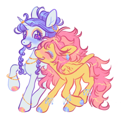 Size: 1280x1288 | Tagged: safe, artist:webkinzworldz, imported from derpibooru, fluttershy, rarity, pegasus, pony, unicorn, alternate hairstyle, blushing, colored hooves, ear piercing, earring, eyeshadow, female, flarity, horn, horn jewelry, horn ring, jewelry, lesbian, makeup, necklace, piercing, ring, shipping, simple background, transparent background