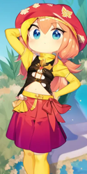Size: 384x768 | Tagged: safe, artist:star-is-nonbinary, imported from derpibooru, sunset shimmer, human, equestria girls, ai content, ai generated, anime, beach, cute, generator:pinegraph, shimmerbetes