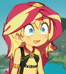 Size: 512x576 | Tagged: safe, artist:star-is-nonbinary, imported from derpibooru, sunset shimmer, human, equestria girls, ai content, ai generated, beach, generator:pinegraph
