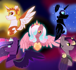 Size: 1280x1180 | Tagged: safe, artist:hate-love12, imported from derpibooru, daybreaker, nightmare moon, princess cadance, princess flurry heart, twilight sparkle, human, pony, equestria girls, base used, evil cadance, evil flurry heart, midnight sparkle