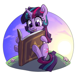 Size: 1648x1648 | Tagged: safe, artist:smirk, imported from derpibooru, twilight sparkle, pony, unicorn, alternate hairstyle, book, female, filly, filly twilight sparkle, simple background, solo, transparent background, unicorn twilight, younger