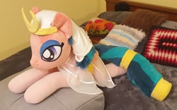 Size: 2832x1762 | Tagged: safe, artist:ponimalion, imported from derpibooru, somnambula, pegasus, pony, bedroom eyes, cute, egyptian, egyptian headdress, egyptian pony, female, fluffy mane, fluffy tail, irl, mare, photo, plushie, smiling, solo, spread wings, tail, wings