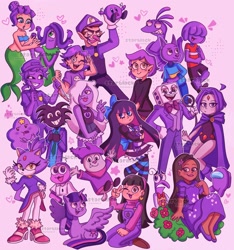 Size: 1916x2048 | Tagged: safe, artist:starblack_20, imported from derpibooru, twilight sparkle, alicorn, anthro, cat, human, kangaroo, mermaid, spoiler:the owl house, abby park, adventure time, amethyst, amethyst (steven universe), amity blight, anarchy stocking, angel, anime, blaze the cat, breasts, clothes, cuphead, dc comics, dress, encanto, fear (inside out), five nights at freddy's, gem (race), group, heart, hi hi puffy ami yumi, honekoneko, humanoid, inside out, isabela madrigal, king dice, kirby, kirby (series), monster, monsters inc., panty and stocking with garterbelt, pim pimling, puffball, purple, purple background, purple guy, quartz, raven (dc comics), simple background, smiling friends, sonic the hedgehog (series), spoilers for another series, steven universe, super mario bros., teen titans, the owl house, turning red, twilight sparkle (alicorn), waluigi, watermark, witch, yumi yoshimura