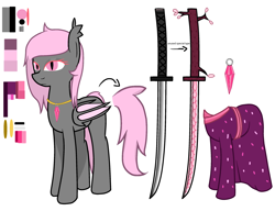 Size: 2600x2000 | Tagged: safe, imported from derpibooru, oc, oc only, oc:落桜, bat pony, pony, bat pony oc, bat wings, clothes, folded wings, simple background, solo, weapon, white background, wings