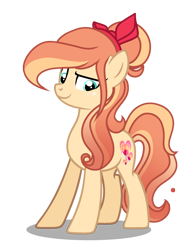 Size: 1500x1981 | Tagged: safe, artist:harmonyvitality-yt, imported from derpibooru, oc, oc only, oc:empire apple, earth pony, pony, base used, bow, earth pony oc, female, hair bow, mare, offspring, parent:applejack, parent:caramel, parents:carajack, simple background, smiling, solo, transparent background