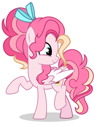 Size: 1880x2357 | Tagged: safe, artist:harmonyvitality-yt, imported from derpibooru, oc, oc only, oc:candy cake, pegasus, pony, base used, bow, colored wings, female, hair bow, looking back, mare, offspring, parent:cheese sandwich, parent:pinkie pie, parents:cheesepie, pegasus oc, raised hoof, simple background, solo, transparent background, two toned wings, wings