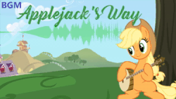 Size: 1920x1080 | Tagged: safe, artist:bgm, imported from derpibooru, applejack, earth pony, pony, absurd file size, animated, banjo, hoof hold, machine learning assisted, music, musical instrument, singing, so-vits-svc, sound, waveform, webm
