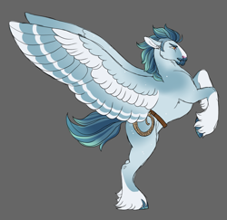 Size: 1951x1895 | Tagged: safe, artist:felinenostalgic, imported from derpibooru, oc, oc only, pegasus, pony, concave belly, gray background, magical gay spawn, male, offspring, parent:double diamond, parent:thunderlane, simple background, solo, spread wings, stallion, unshorn fetlocks, wings