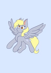 Size: 1423x2048 | Tagged: safe, artist:mscolorsplash, imported from derpibooru, derpy hooves, pegasus, pony, blue background, female, mare, simple background, solo, spread wings, wings