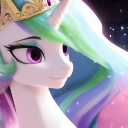 Size: 512x512 | Tagged: safe, imported from derpibooru, princess celestia, alicorn, pony, ai content, ai generated, bust, cute, female, generator:stable diffusion, horn, jewelry, mare, portrait, prompter:teonanakatle, royalty, smiling, solo, tiara