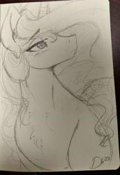 Size: 2353x3425 | Tagged: safe, artist:thelunarmoon, imported from derpibooru, princess celestia, alicorn, pony, bust, female, mare, monochrome, pencil drawing, solo, traditional art