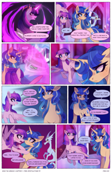 Size: 2301x3549 | Tagged: safe, artist:darlyjay, imported from derpibooru, twilight sparkle, oc, oc:atlas, oc:starfall sparkle, oc:sterling sentry, alicorn, dragon, pegasus, pony, unicorn, comic:save the harmony, female, mare, offspring, parent:flash sentry, parent:twilight sparkle, parents:flashlight, quadrupedal, twilight sparkle (alicorn)